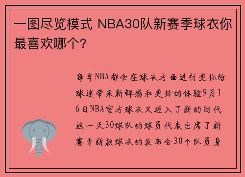 一图尽览模式 NBA30队新赛季球衣你最喜欢哪个？